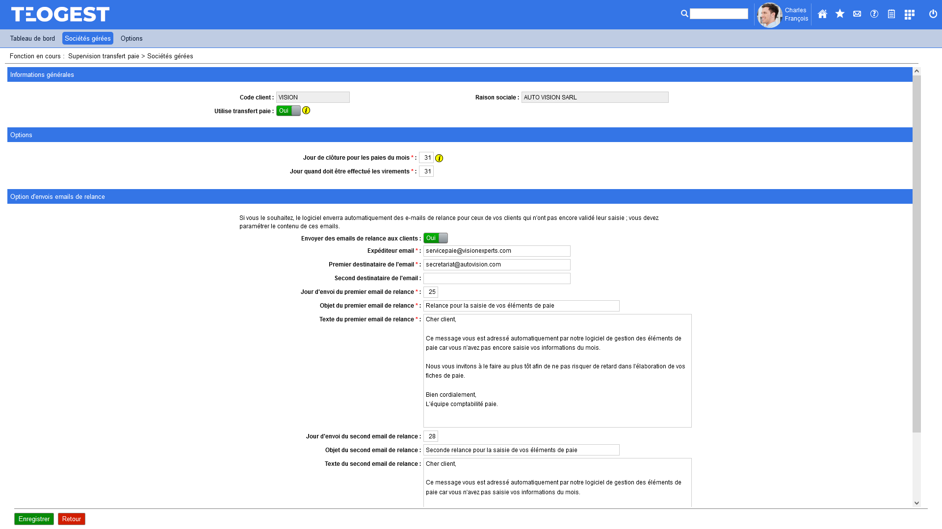 Personnalisation des relances envoyees automatiquement